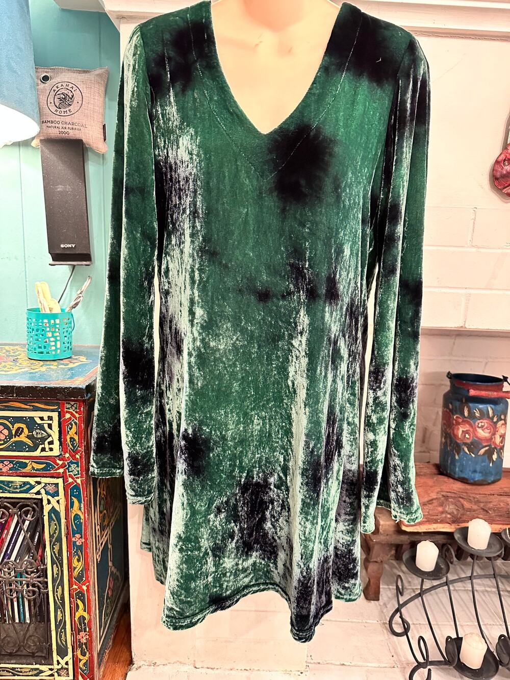 BLU MOON PLANET BLUE VELVET TIE DYE BELLSLEEVE STEVIE NICKS DRESS